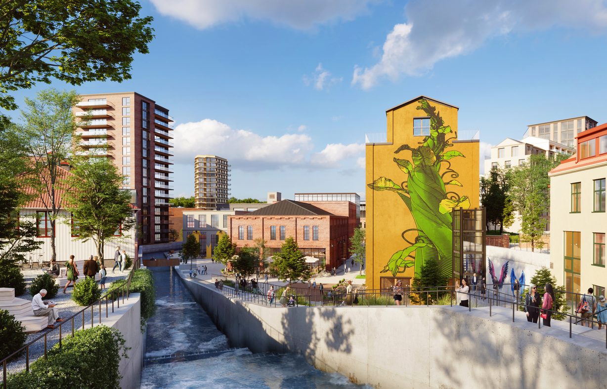 Restaurangen blir en del av miljön runt Forsetorget. Här kan nyfikna utforska forsen, vattenkraften och ålens resa uppför fallen.